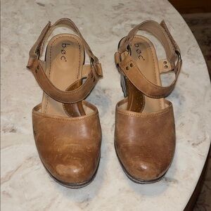 b.o.c. Women’s Tan Leather Wedge Sandals with Ankle Strap